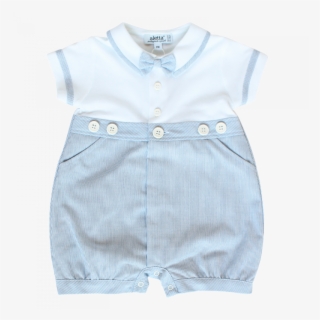 Babygrow In White And Blue Cotton With Bow-tie - Cotton #7600270