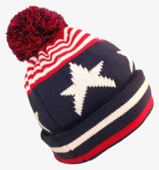 Pom Pom Hat With Stars & Stripes On - Beanie #7604018