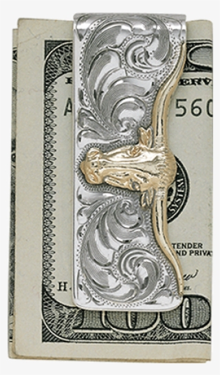 14k Gold Silhouetted Longhorn Hand Engraved Silver - Wallet #7613451