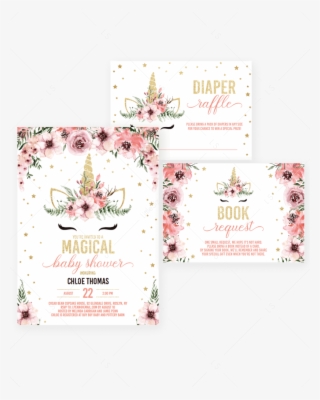 Unicorn Baby Shower Invitation Bundle Pink And Gold - Unicorn Gold Baby Shower #7615883