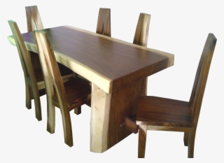 Live Edge Suar Slab Dining Table With Slab Wooden Legs - Kitchen & Dining Room Table #7618216