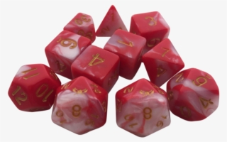 Huntress- Red And White Swirl Color With Gold Numbers - Dice Game #7619151