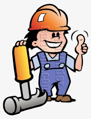 Mechanic Man Hammer Hard Hat Mascot Logo - Happy Mechanic #7620984