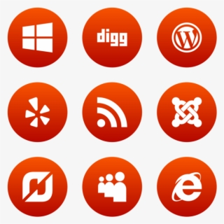 Social Media Icon In Style Flat Circle White On Red - App Innovation #7628939