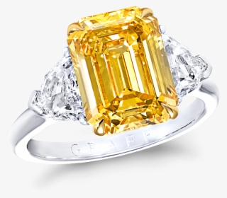 A Classic Graff Ring Featuring An Emerald Cut Yellow - Engagement Ring #7632370