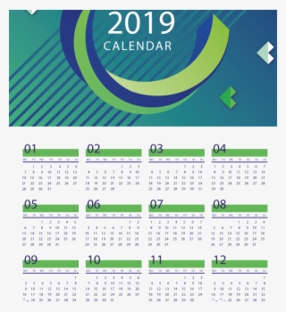 Blue Curve New Year Calendar 2019 Vector - Number #7637595