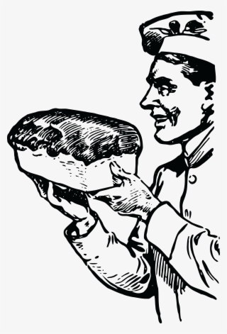 Free Clipart Of A Baker Holding Fresh Bread - Baker Clipart Black And White #7649680
