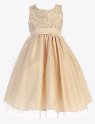 Gold Tulle Overlay Girls Holiday Dress With Sleeveless - Short Champagne Dress For Kids #7654898