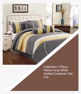 Collection 7-piece Yellow Gray White Quilted Comforter - Simple Yellow And Gray Bedding #7663122