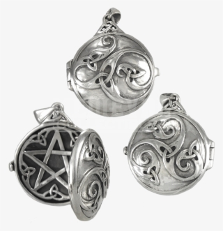 Silver Celtic Swirl Locket With Hidden Pentacle - Pentacle Hidden Necklace #7663579