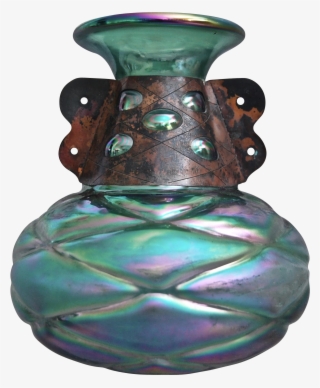 Bohemian Iridescent Glass Vase W/copper Band, C - Vase #7665348