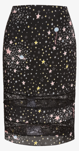 Silk Midi Skirt With Little Stars Print And Lace Inserts - Pencil Skirt #7669609