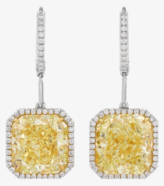 Fancy Yellow Diamond Drop Earrings, - Earrings #7671496
