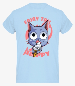 T Shirt Fairy Tail Bleu Pour Homme Du Chat Happy De - Cartoon #7674286