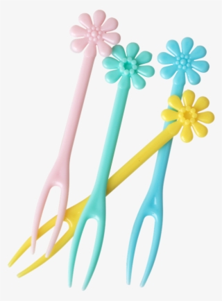 30 Flower Shaped Canape Forks Pastel Colours Rice Dk - Floral Design #7674831