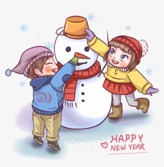 New Year Playful Scene Play Snowman Child Png And Psd - Cartoon #7684549
