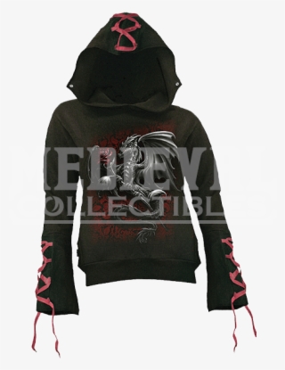 Dragon Rose Womens Gothic Laced Hoodie - Gothic Hoodie #7685758