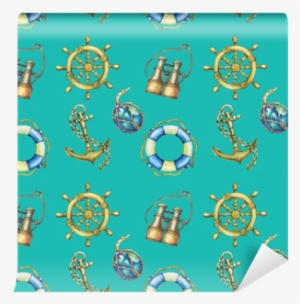 Old Binocular, Lifebuoy, Antique Sailboat Steering - Watercolor Painting #776621