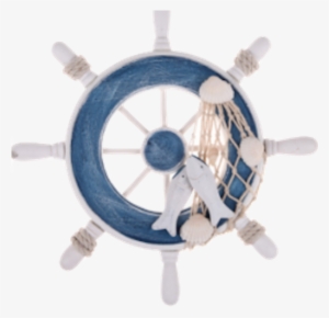 Blue Nautical Ship Wheel - Sodial 9"beach Wooden Boat Ship Rudder Fishing Net #776944