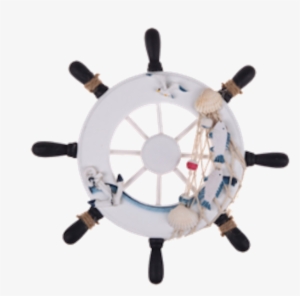 White And Blue Nautical Ship Wheel - Sodial 9"beach Wooden Boat Ship Rudder Fishing Net #777019