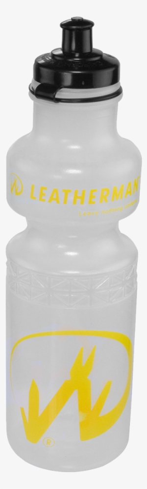 Clear Water Bottle With Yellow Print And Black Cap - Water Bottle #777355