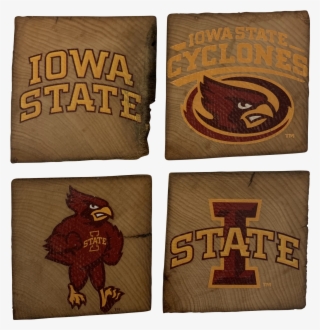 Iowa State University Reclaimed Barn Beam Coaster Set - Leather #7708185