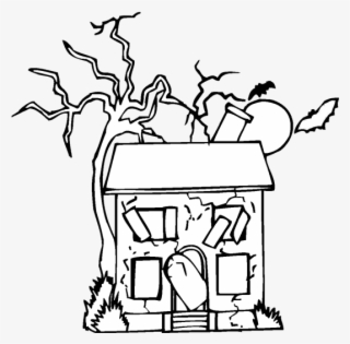 Abandoned Haunted House Halloween Coloring Page - Easy Abandoned House Drawing #7712560