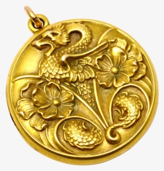 Antique Victorian 14k Gold Dragon And Flowers Repousse - Brass #7724913