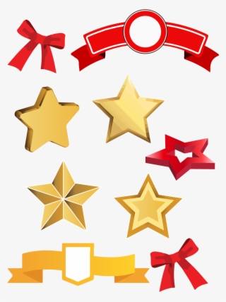 Red Yellow Pointed Star Ribbon Ai Vector Five Png And #7741167