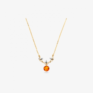 14 Carat Gold Necklace With Amber Bead And Diamonds, - Necklace #7757099