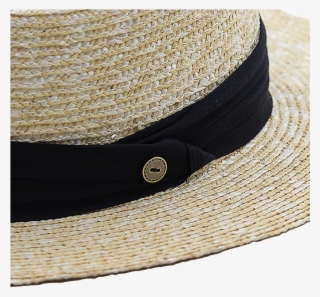 Button Ribbon Flat Crown Boater - Fedora #7758620