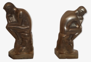 Pair Of Bookends 'the Thinker' Brass - Bronze Sculpture #7759775