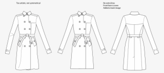 Vector Black And White Download Communicating With - Trench Coat Front Back Flat Sketch #7782140