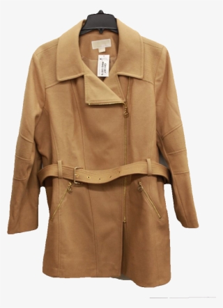 Michael Kors Women's Tan Full-zip Wool Coat, Size Pxxl - Leather Jacket #7783203