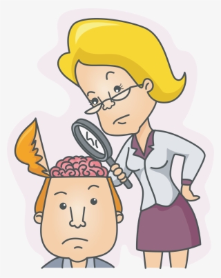 Cartoon Woman Examining Man's Brain - Cartoon Person With Brain #7792945