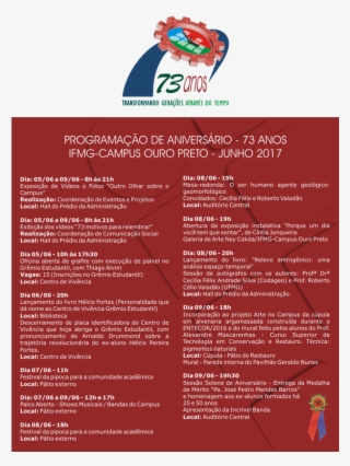 Aniversário Campus Ouro Preto - Aniversário De Ouro Preto #7797041