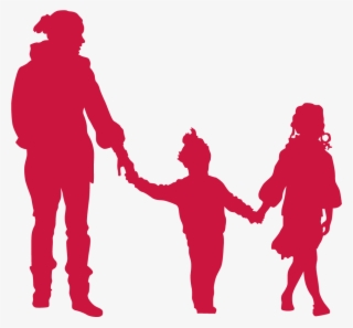 Mum With Two Kids Red - People Silhouette Red Png #7798609