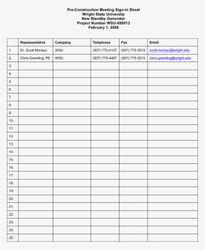 Construction Meeting Sign In Sheet Main Image - Template #784183
