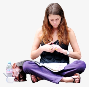 Girl Reading And Studying, Sitting On Ground - Studying People Png #784942