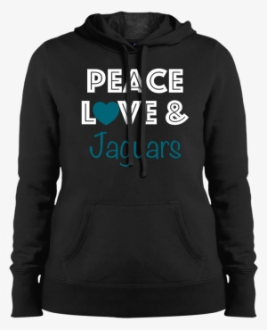 The Ladies Black Peace Love Pullover Jaguars Hoodie - Ladies' Pullover Hooded Sweatshirt #789004