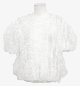 Scalloped Lace Trim Puff Sleeve Sheer Blouse By Stylenanda - Lace #7812214