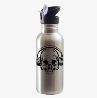 Skull And Headphones Water Bottle - Water Bottle #7829633