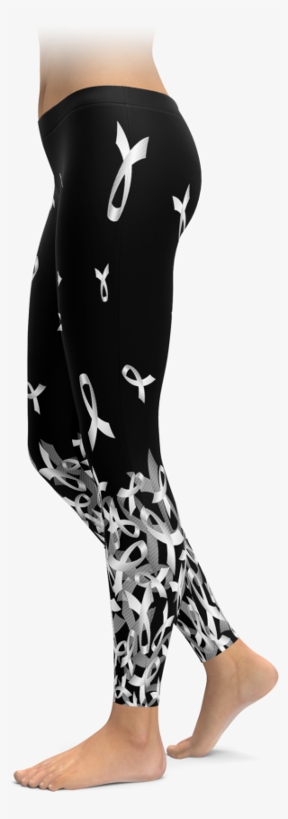 Lung Cancer Awareness Falling Ribbon Leggings - Lotus Yoga Pants #7836611