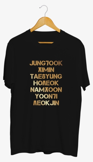 Bts Gold Korean Typography Black T-shirt - Wrestle Maniacs #7849688