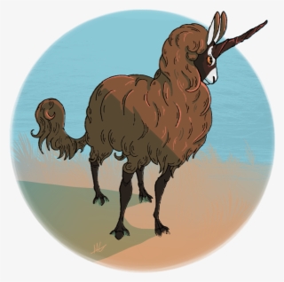 Image Of A Brown And Very Wooly Goat, With One Spiral - Illustration #7869301