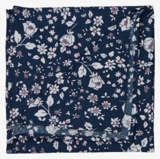 Navy Floral Print Cotton Pocket Square - Stole #7876424