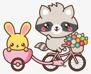 Raccoon Bunny - Kawaii Bike Illustration #7883374