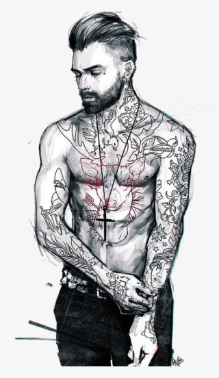 Tattoo Cartoon Character Drawing Cool Png Download - Dibujos De Hombres Con Tatuajes #7888419