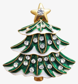 Delightful Christmas Tree Brooch In Green Enamel, With - Christmas Ornament #7897412