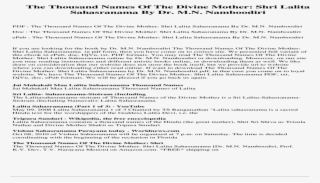 The Thousand Names Of The Divine Mother - Archaeology Excavation Proposal Example #7899149